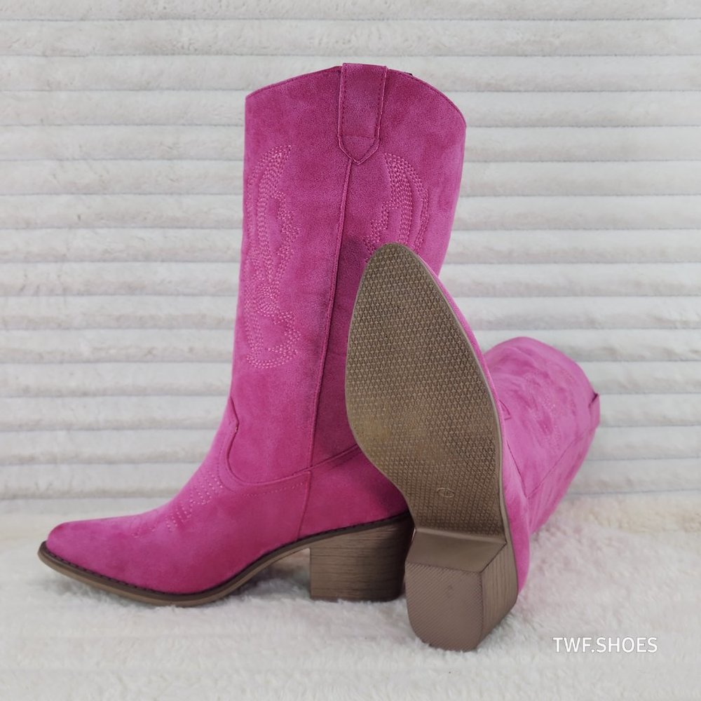 Pierre Dumas Pink Suede Western Heeled Boots - Picture 10 of 14